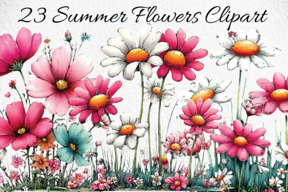 Download Whimsical Summer Flowers Clipart PNG - Summer flowers Collection