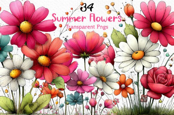 Download Whimsical Summer Flowers Clipart PNG - Summer flowers Collection