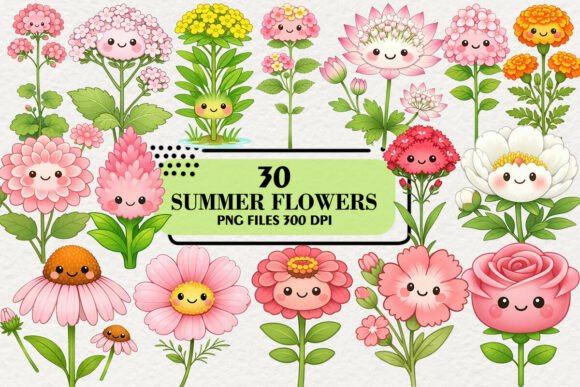 Download Kawaii Summer Flowers Clipart Bundle - Summer flowers Collection