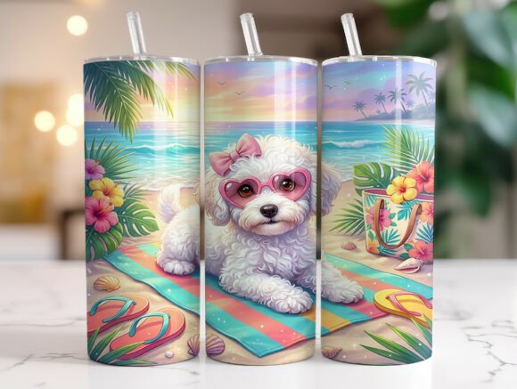 Download Tropical Puppy Beach Summer Tumbler Wrap - Premium Resources