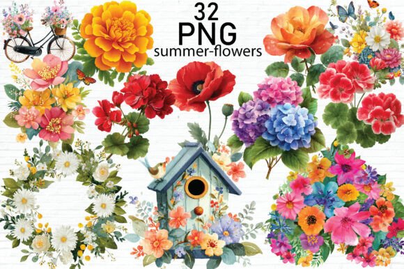Download Summer Flowers Watercolor Clipart Bundle - Summer flowers Collection