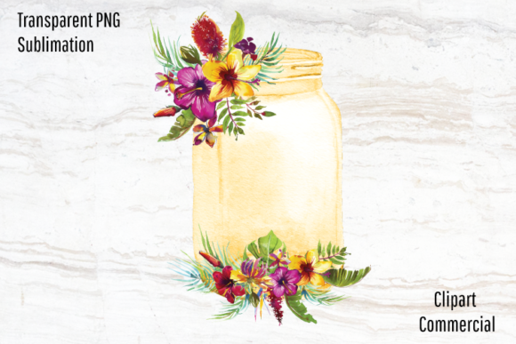 Download Mason Jar with Watercolor Tropic Flowers - Tropic flowers Collection